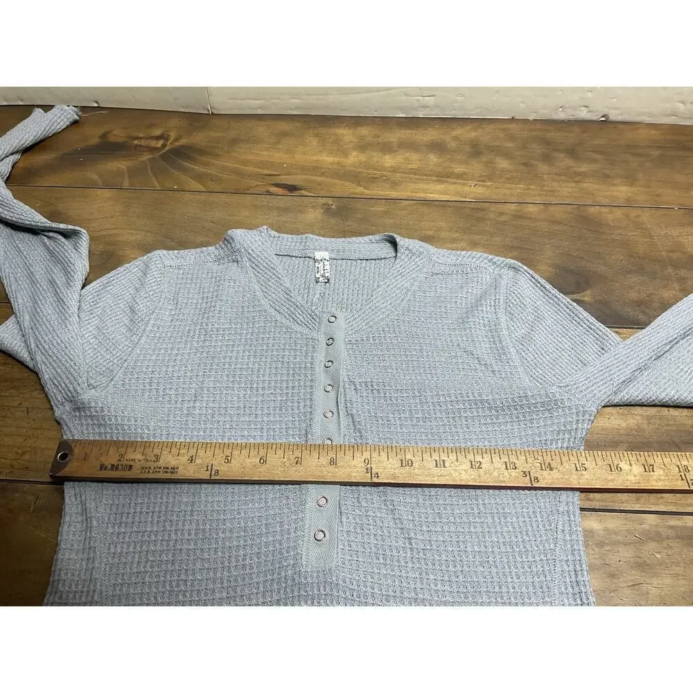 Intimately Free People Womens Y2K Waffle Knit Thermal Henley Top Size M Preppy